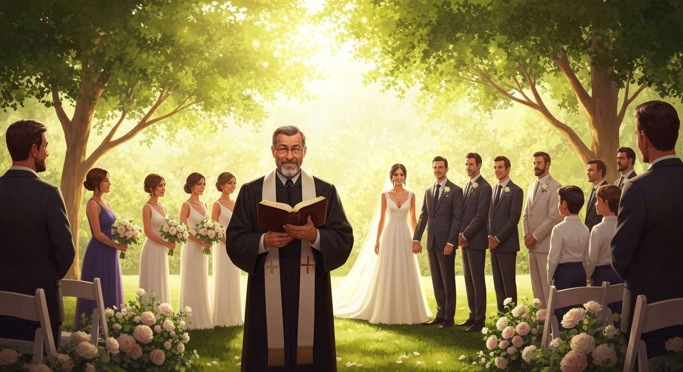 Outdoor wedding ceremony scene