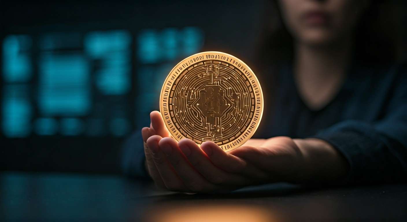 person inspects digital token